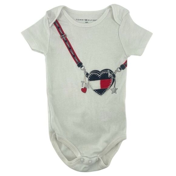 Tommy Hilfiger Baby Girl’s Bright White Graphic Short Sleeve Bodysuit 18M - Picture 1 of 9